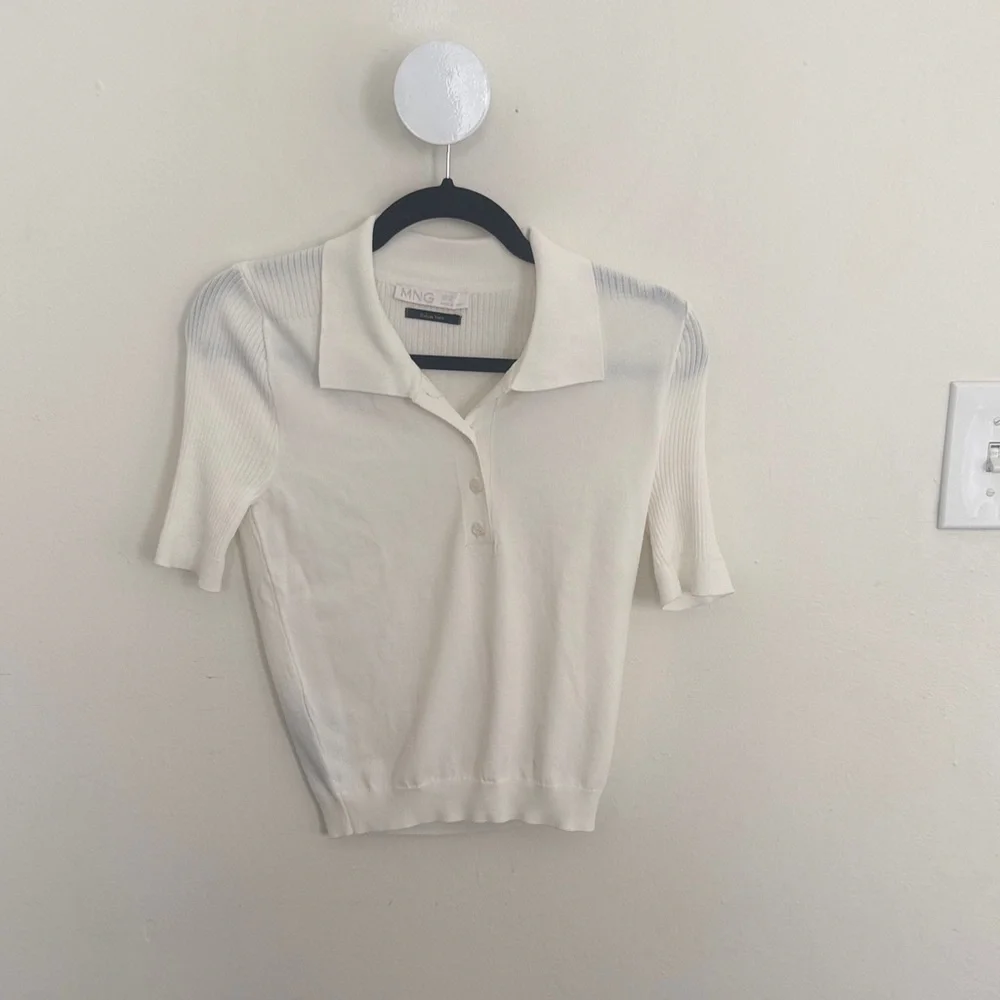 Ivory Ribbed Polo Top - Picture 1 of 3